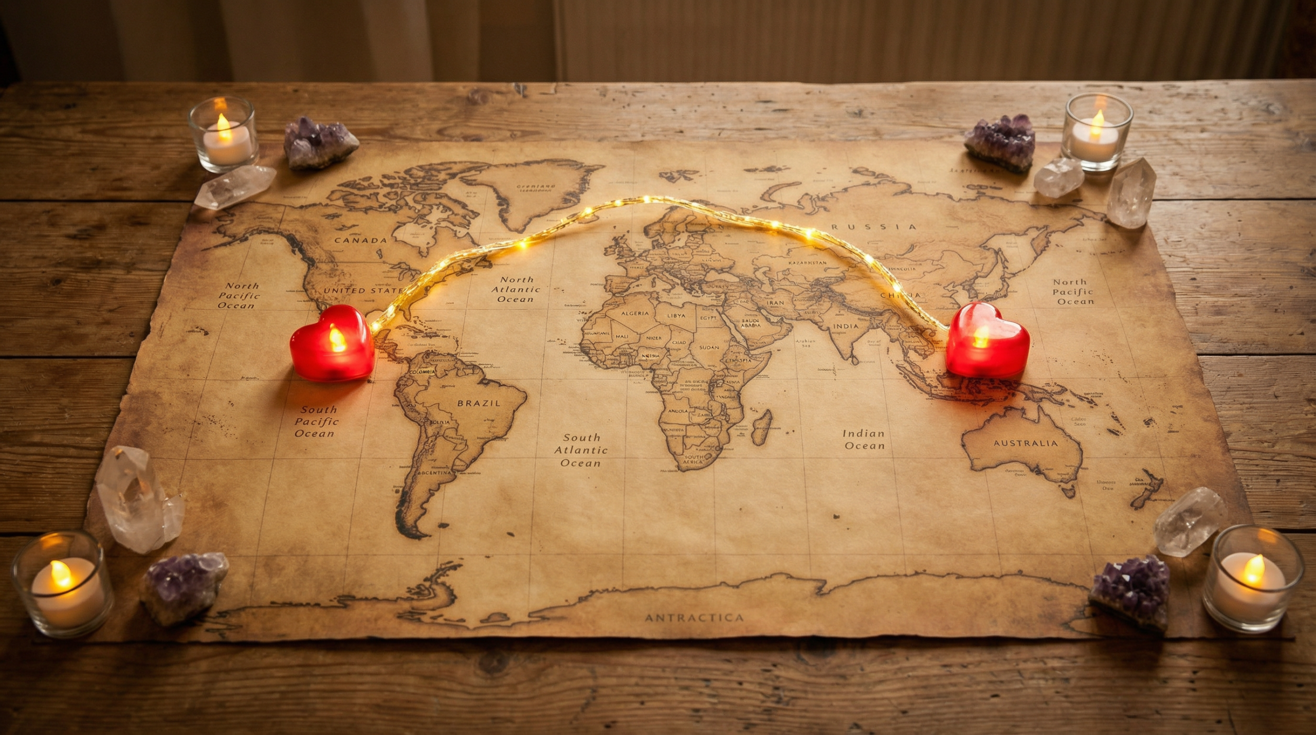 Map showing long-distance love spell connections across the United States