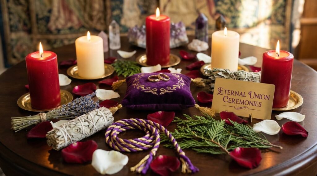 Marriage restoration spell - a sacred ritual with candles and herbs to strengthen a marriage.