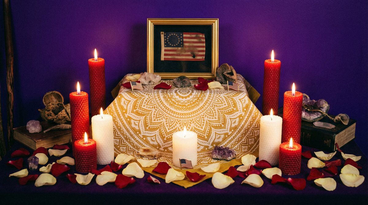 Spells to get my ex back in the USA - a spiritual altar with candles and American elements.