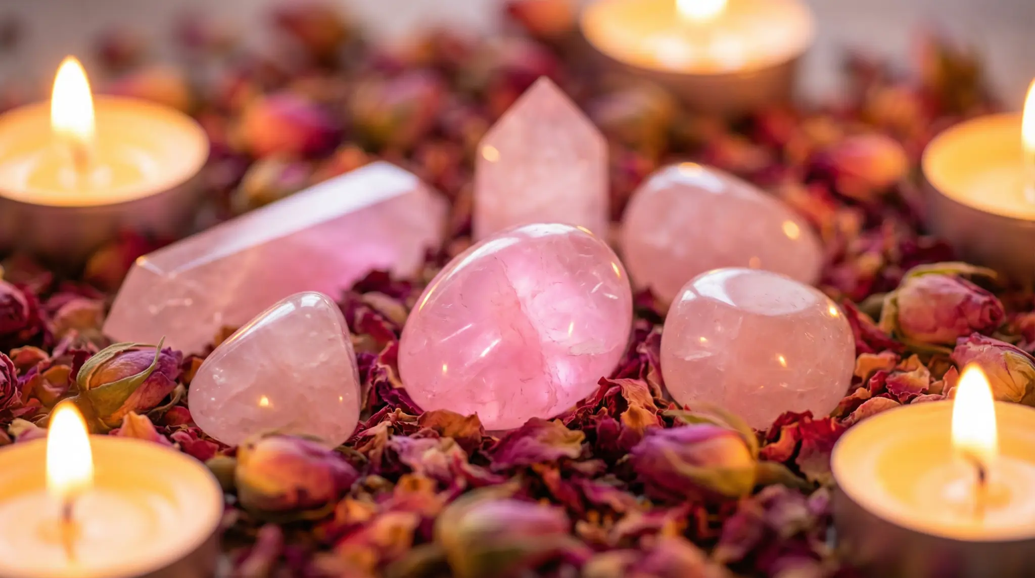 Rose quartz crystal of universal love used in same-sex love spells for LGBTQ relationship healing by Baba Ali
