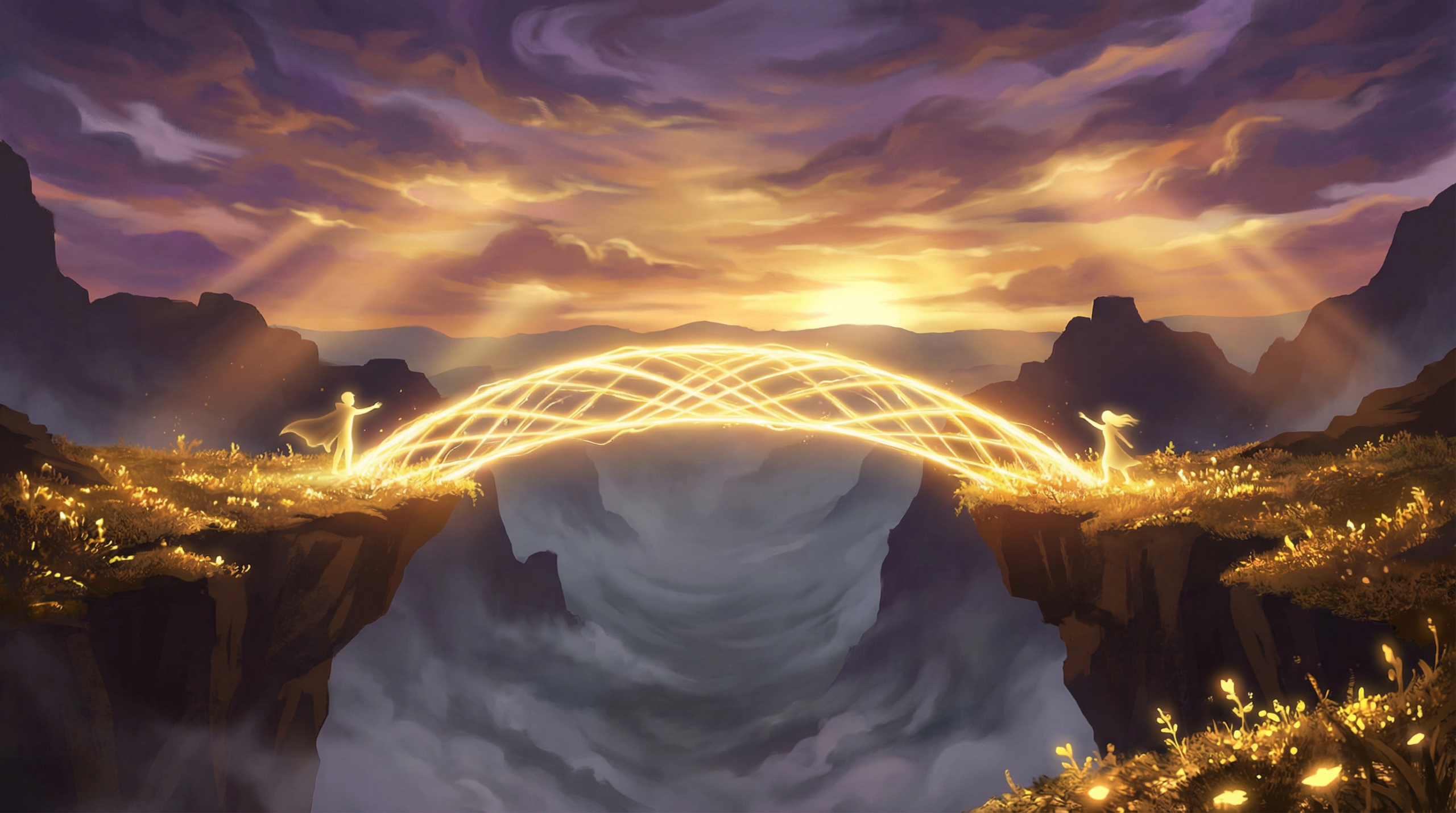 Bridge of light symbolizing trust rebuilding between partners through spells